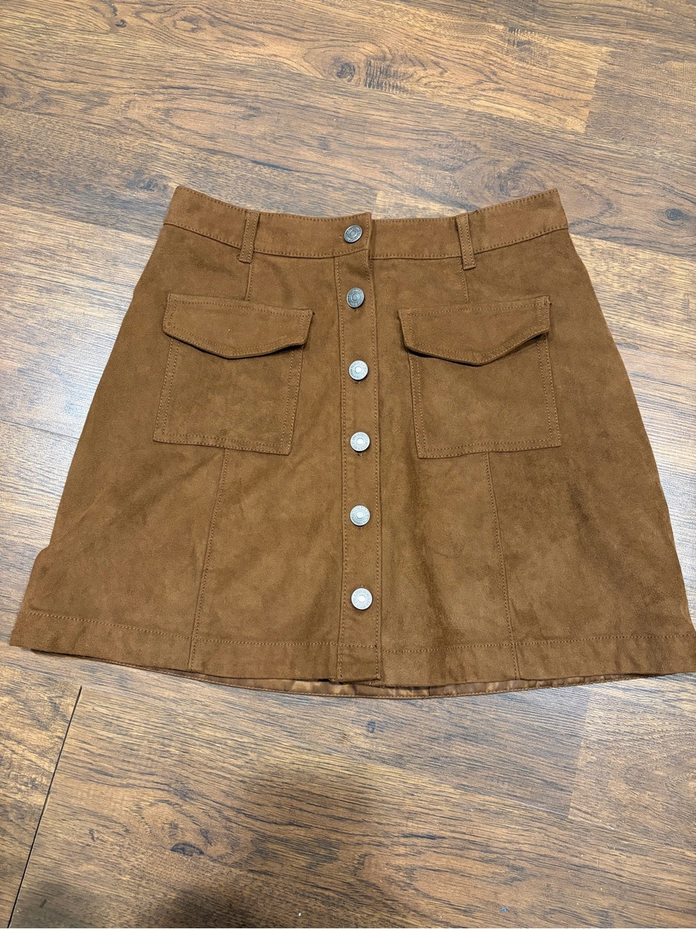 Abercrombie & Fitch Brown Faux Suede Button-Front Mini Skirt